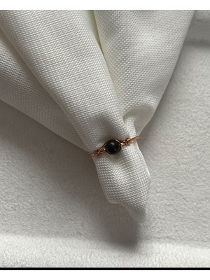 Pel Design Minimal Şungit Taşı Ayarlanabilir Bakır Renk Tel Yüzük