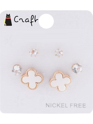 Gold 6'lı Van Cleef Taşlı Küpe