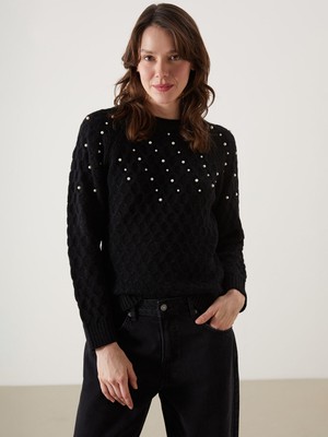 Lc Waikiki Yeni Sezon Bisiklet Yaka Boncuk Işlemeli Kadın Triko Kazak