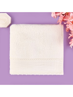 Matmel Soft French Cottage Kroşeli Yüz Havlusu - Ekru - 50X90 cm