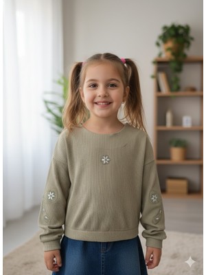 Şimo Butik Bayramlık Kız Çocuk Fitilli Taş Işlemeli Nakışlı Sweat Bluz Kaşkorse