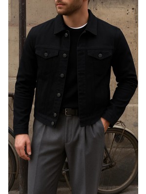Comstar Erkek Trend Comfort Günlük Slim Fit Siyah Kot Ceket