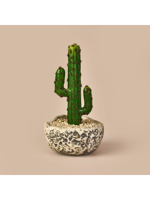 Objevi Kaktüs Saksılı Yapay Çiçek - Gri / Yeşil - 27 cm