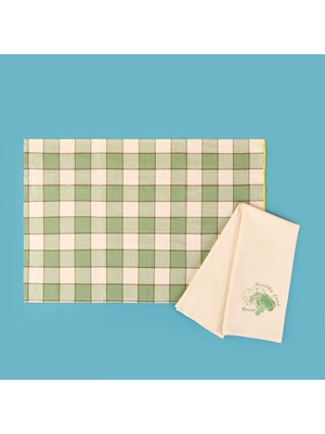 Toscana 2'li Kurulama Bezi - Ekru / Yeşil - 50X70 cm