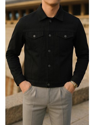 Comstar Erkek Mevsimlik Slim Fit Trend Klasik Siyah Kot Ceket