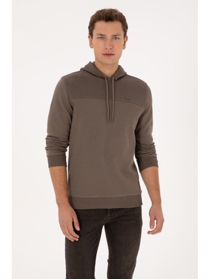 U.S. Polo Assn. Erkek Regular Fit Kapüşonlu Petek Dokulu Vizon Sweatshirt 50315526-VR052