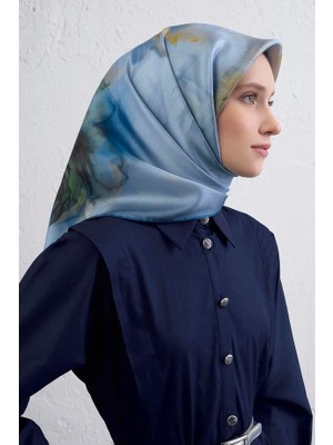 Armine Tivil Saf Ipek Eşarp 9426 - 02 Mavi Karışık Desen