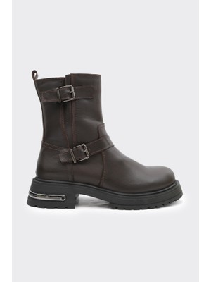 Derinet Hakiki Deri Fermuarlı Kadın Bot