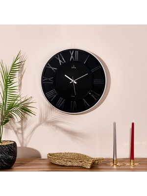 Galaxy Exclusive Roma Rakam Duvar Saati - Gümüş / Siyah - 43 cm