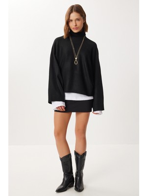 Happiness İstanbul Yarasa Kol Balıkçı Yaka Triko Kazak LMT0049 Siyah