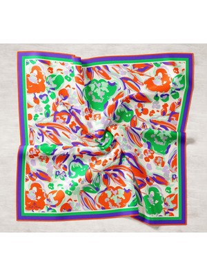 Silk Home Turuncu-Mor Desenli Tivil Ipek Eşarp 11405-49