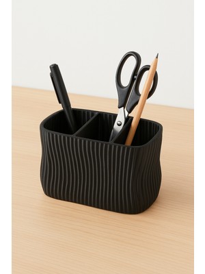 3dproga Siyah Dalgalı 3D Baskı 3 Gözlü Masa Organizer)