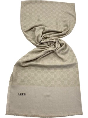 Aker Kum Beji Elegance Monogram Kadın Şal Poly Malzeme ile Şık Desenli 75 x 190 cm