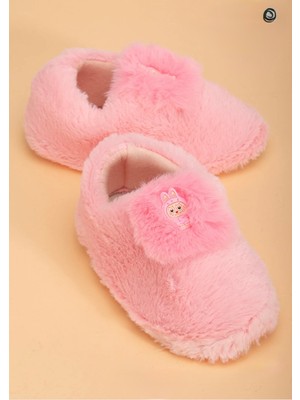 Kız Çocuk Tüylü Peluş Pofuduk Figürlü Kaydırmaz Taban Kreş Ev Okul Panduf