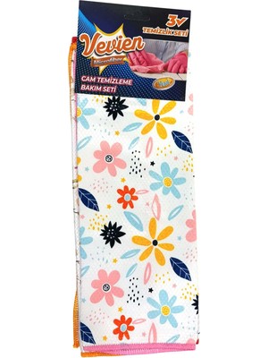 Microfiber Çiçek Desenli Cam Bezi Temizlik Bezi | 3'lü 40X40 cm
