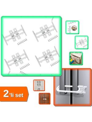 Hereveoyuncak 4 Adet Dolap Çekmece Sürgülü + Raylı Dolap Çekmece Kilidi - Sürgülü Koruma Kilidi 2li Set BR8EW1