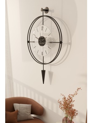 MetaQuartz Aksesuar(Büyük Boy - 50*90 cm) - Siyah Şeffaf Camlı Laclock Konik Serisi Siyah - Modern Dekoratif Metal Duvar Saati