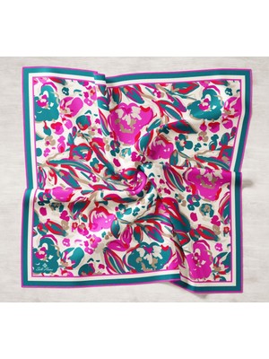 Silk Home Turkuaz-Fuşya Desenli Tivil Ipek Eşarp 11405-40