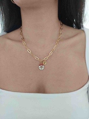 Gold Harfli Yılbaşı Christmas Temalı Kolye