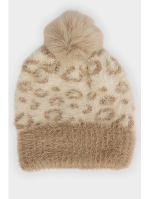 DeFacto Leopar Desenli Ponponlu Triko Bere Kız Çocuk F2395A825WN