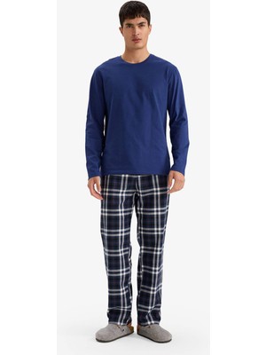 DeFacto Pijama Takımı Regular Fit Uzun Kollu Üst Kareli Uzun Alt F5214AX25WN
