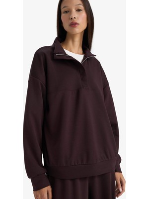 DeFacto Relax Fit Yarım Balıkçı Yaka Fermuarlı Modal Sweatshirt F0816AX25AU