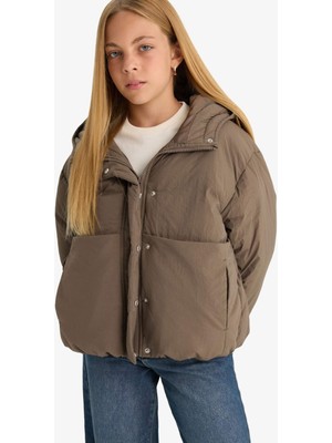 DeFacto Su Geçirmez Kapüşonlu Fermuarlı Şişme Mont Kız Çocuk E9813A825AU