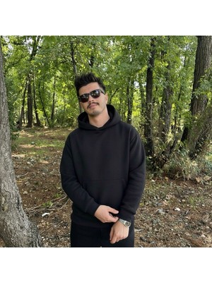 Belirtilmemiş Erkek 3 Iplik Basic Oversize Geniş Kesim Kanguru Cepli Kapüşonlu Sweatshirt