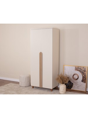 Donaco 2 Kapaklı Gardırop – Krem Gövde, Krem Lake, Krem Lake, Modern Çok Amaçlı Dolap