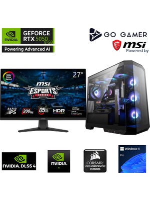 Go Gamer GA2134DP AMD Ryzen 9 9900X3D / 64GB DDR5 6000Mhz / 1TB NVMe SSD 5000-3600MB-sn Gen4 / RTX5050 8GB / 240mm Sıvı Soğutma / MSI 27" 180Hz. / Windows 11 Pro Masaüstü Bilgisayar