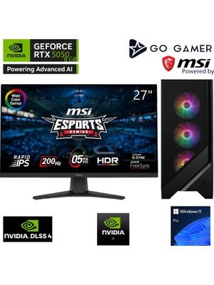 Go Gamer GA1033D AMD Ryzen 7 8700F / 32GB DDR5 6000Mhz / 2TB NVMe SSD 6000-5000MB-sn / RTX5050 8GB / 240mm Sıvı Soğutma / MSI 27" 180Hz. / Windows 11 Pro Masaüstü Bilgisayar