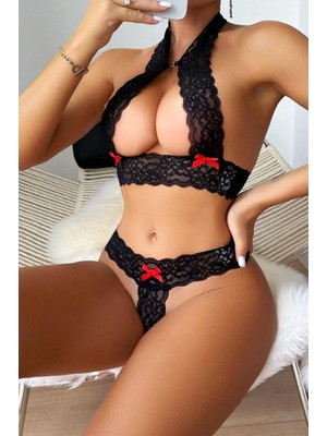 LA VIOR STYLE La Vıor Siyah Dantel Şeritli Seksi Sütyen Külot Takım