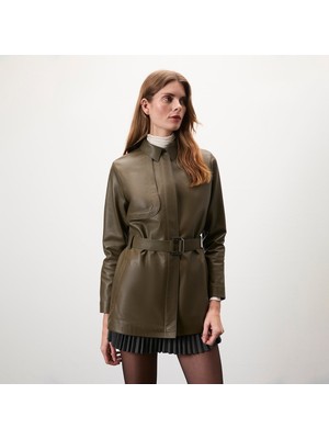 Desa Kelly Yeşil Kadın Deri Trençkot