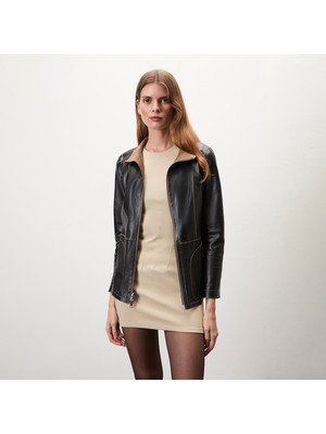 Desa Jane Siyah Süet Kadın Çift Taraflı Süet Deri Pardösü