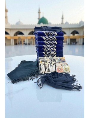 İhvan Online 20 Kişilik Hac ve Umre Hediyelik Kadife Seccade Seti – Lacivert
