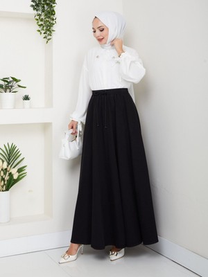 Vellichor Beli Lastikli Ipli Kot Kloş Etek Siyah
