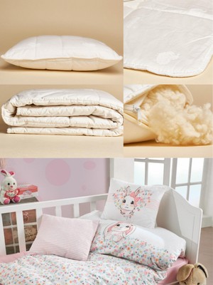 Panemo %100 Yün Dolgulu 3'lü Bebek & Çocuk Kreş Uyku Seti – Yorgan + Yastık + Nevresim – Doğal & Organik