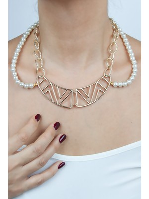 Liveyn Design Cam Inci ve Gold Zincir Tasarım Kolye
