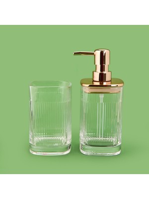 Evidea Bath 2'li Banyo Sıvı Sabunluk Seti - Altın / Şeffaf