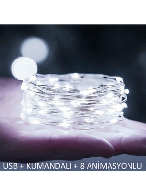 Brokoli Home Ev Balkon ve Parti Için 10 Metre Beyaz Kumandalı USB Peri LED 8 Modlu Animasyonlu Yılbaşı Süsü Işık