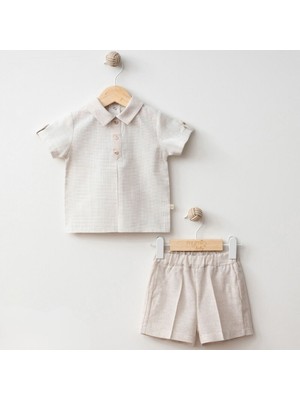 Mymio 4225MY Erkek Bebek Keten Şortlu Ikili Takım