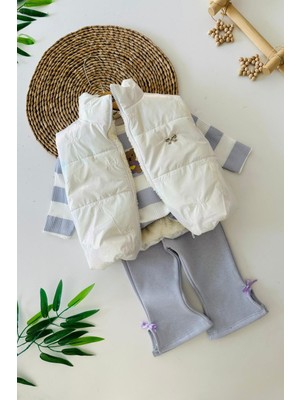 Miniğimin Cicileri Fiyonk Detaylı Şişme Yelekli Ayıcık Desenli Kız Bebek  3 Lü takım- Lila