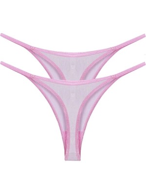 Moda Kadın Pembe Transparan 2'li Tanga Slip