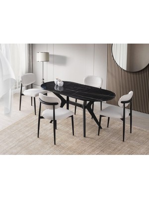 Erezoğulları Mobilya Star Polo Siyah Mermer Mutfak Masa Sandalye Takımı 82X138