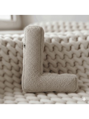 Woodesk Litera, L Harfi, Yastık, Kırlent, Elyaf Dolgulu, Welsoft Kumaş, 40 cm