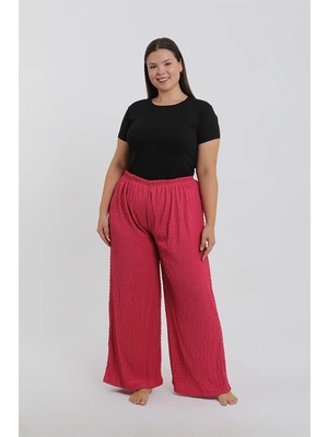 Moda Kadın Büyük Beden Mercan Rengi Rahat Kesim Baggy Tek Alt