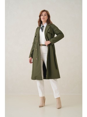 D1fference Su Geçirmez Kruvaze Yaka Sık Dokuma Kadın Trençkot