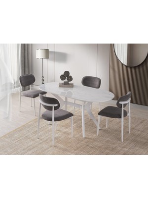 Erezoğulları Mobilya Star Polo Beyaz Mermer Mutfak Masa Sandalye Takımı 82X138