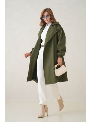 D1fference Su Geçirmez Kruvaze Yaka Sık Dokuma Kadın Trençkot