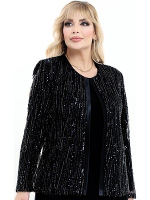 Ladies First Büyük Beden 3945 Siyah Ceket+Bluz Takım Şık Stil İle Özel Olaylar İçin